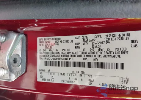 2017 Ford Escape Se from USA, damaged, VIN 1FMCU0G95HUE86116